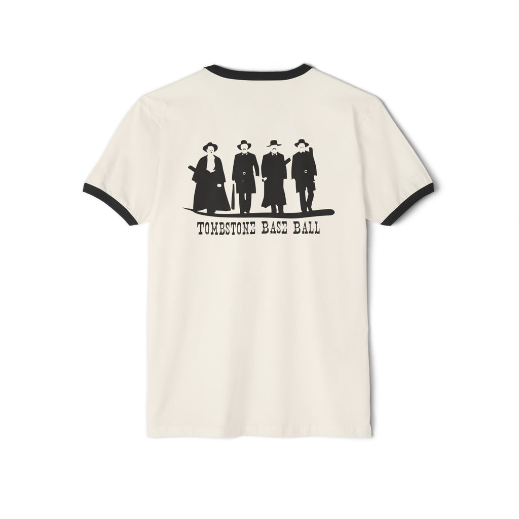 Tombstone Baseball Doc Mustache Homeplate Unisex Cotton Ringer T-Shirt