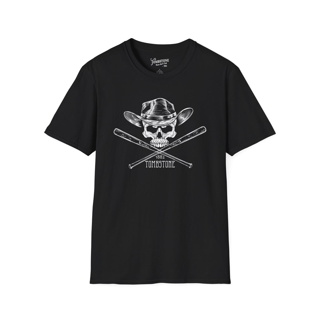 Tombstone Baseball Skull N Bats Unisex Softstyle T-Shirt