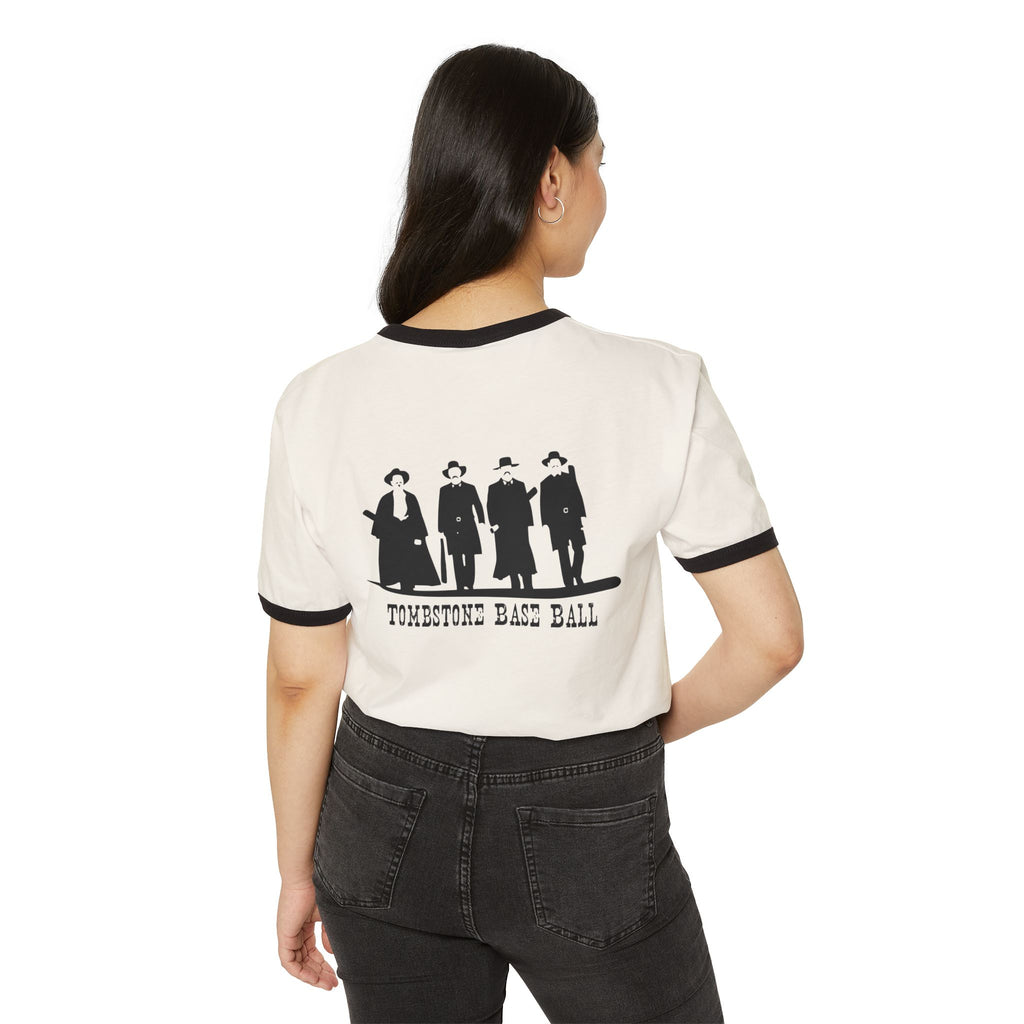 Tombstone Baseball Doc Mustache Homeplate Unisex Cotton Ringer T-Shirt