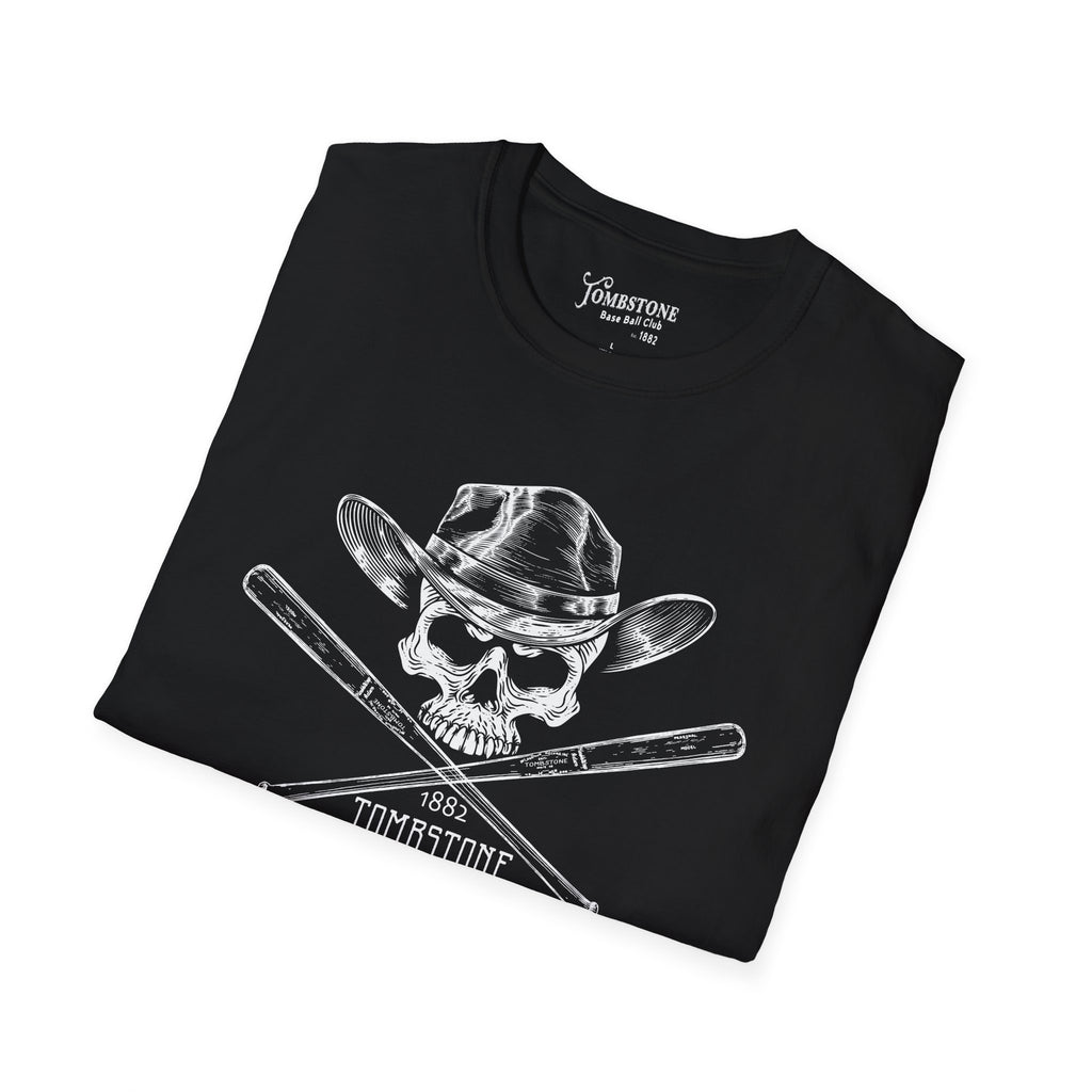 Tombstone Baseball Skull N Bats Unisex Softstyle T-Shirt