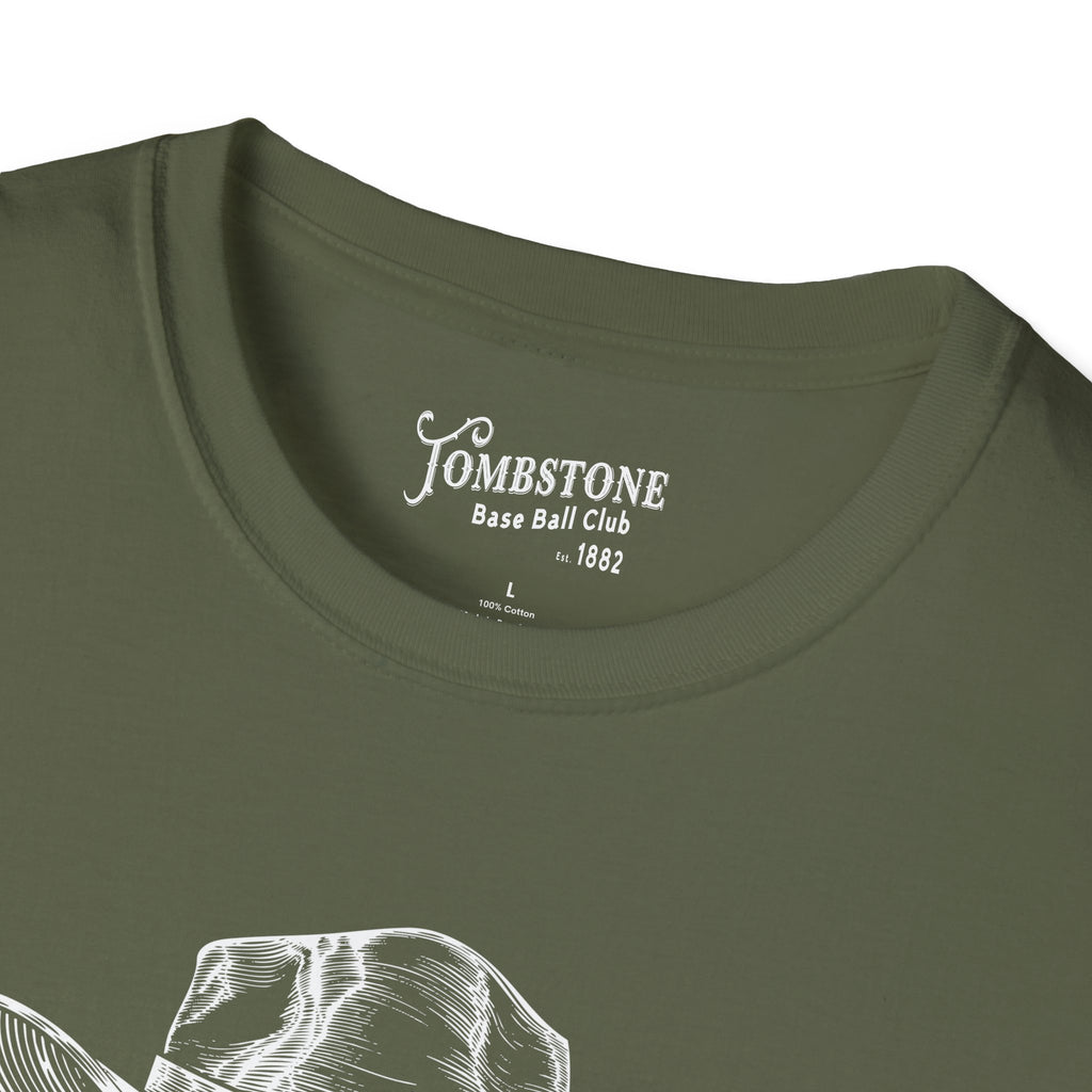Tombstone Baseball Skull N Bats Unisex Softstyle T-Shirt