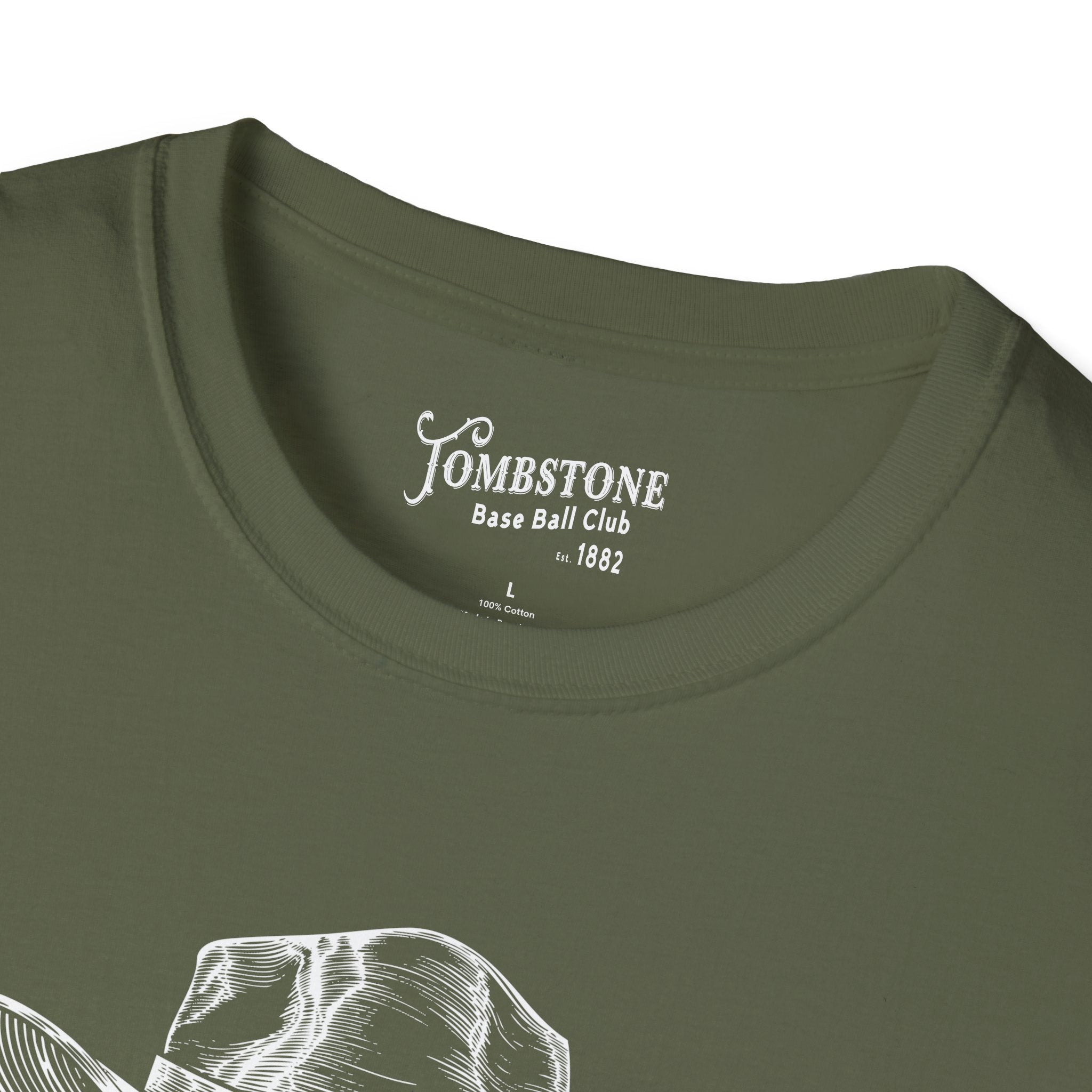 Tombstone Baseball Skull N Bats Unisex Softstyle T-Shirt