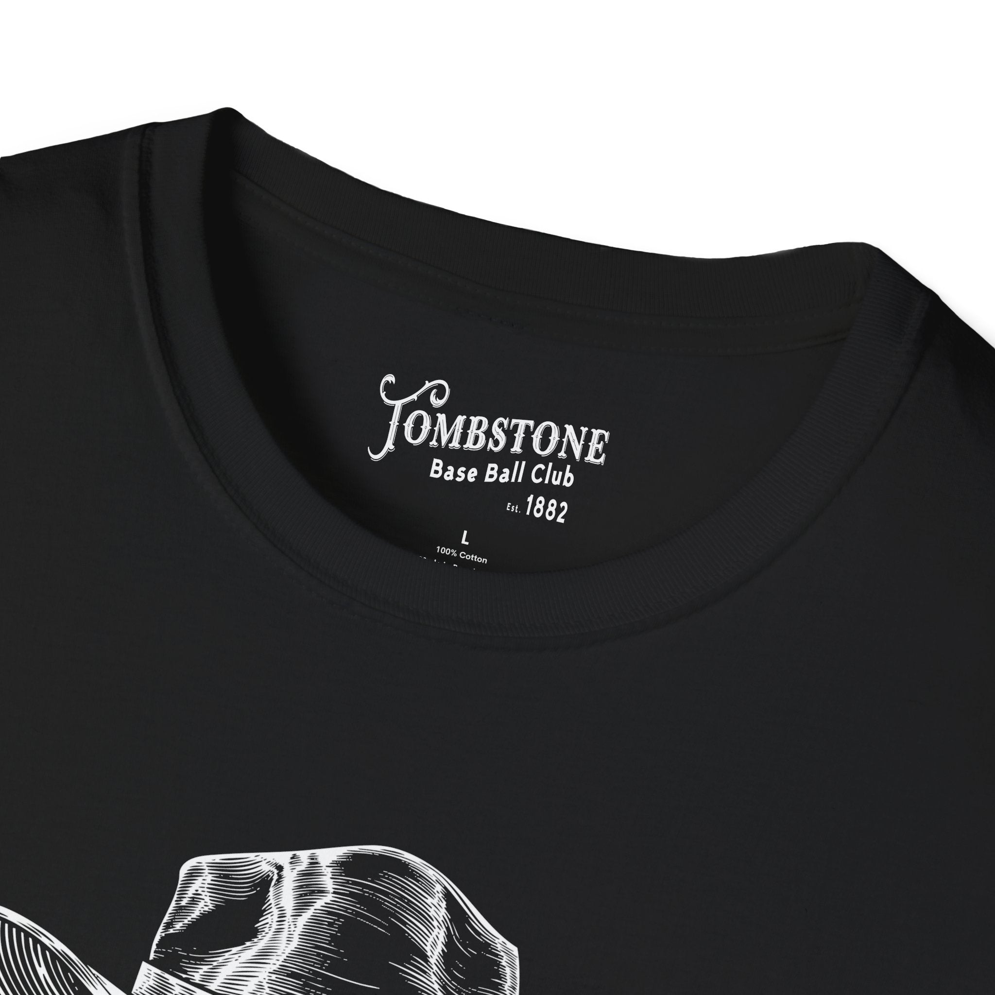 Tombstone Baseball Skull N Bats Unisex Softstyle T-Shirt
